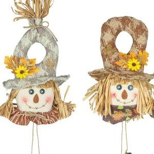 🎃 Rustic Autumn Scarecrow Head Decorations (Set of 2)
